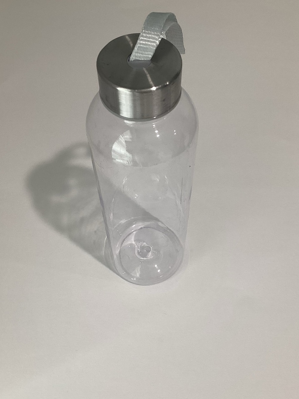 Clear Water Bottle with Silver Cap and White Carry Loop - Lightweight BPA-Free